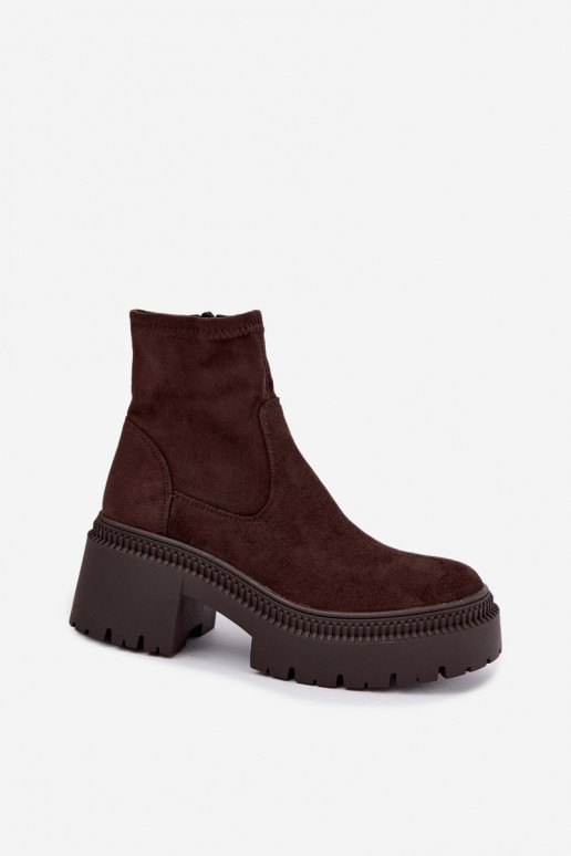 botines para mujer con tacón grueso y plataforma de ante sintético color caramelo Elvianne