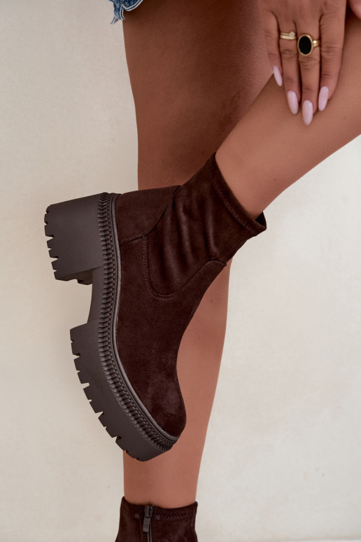 botines para mujer con tacón grueso y plataforma de ante sintético color caramelo Elvianne