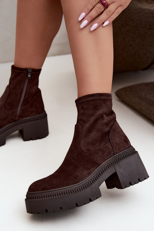 botines para mujer con tacón grueso y plataforma de ante sintético color caramelo Elvianne