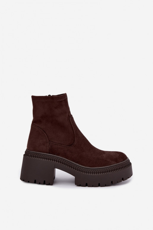 botines para mujer con tacón grueso y plataforma de ante sintético color caramelo Elvianne