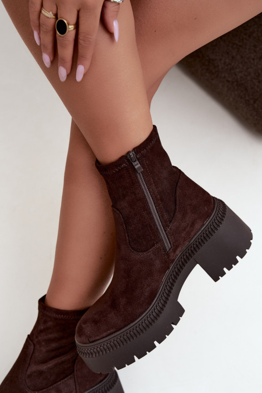 botines para mujer con tacón grueso y plataforma de ante sintético color caramelo Elvianne