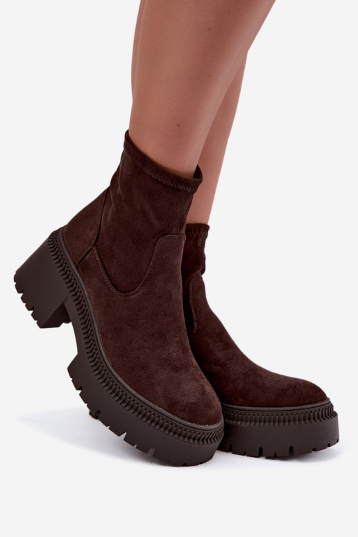 botines para mujer con tacón grueso y plataforma de ante sintético color caramelo Elvianne