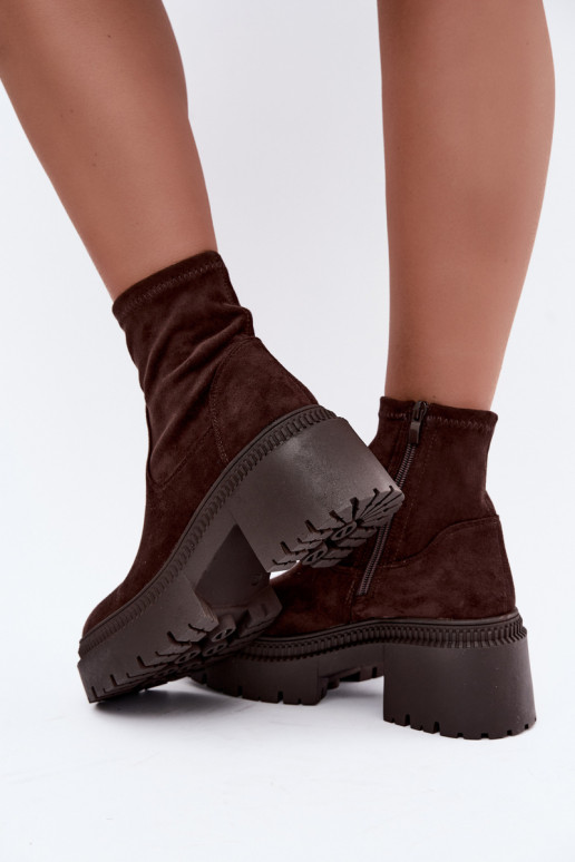 botines para mujer con tacón grueso y plataforma de ante sintético color caramelo Elvianne