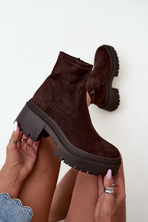 botines para mujer con tacón grueso y plataforma de ante sintético color caramelo Elvianne
