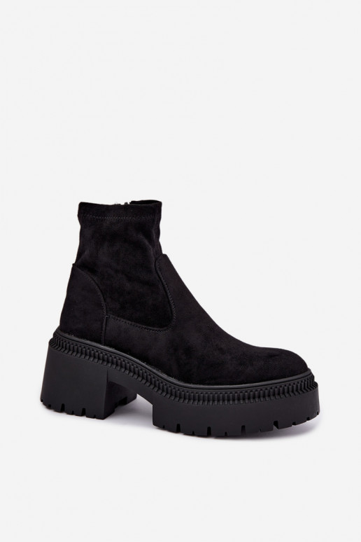botines para mujer con tacón grueso y plataforma de ante sintético negras Elvianne