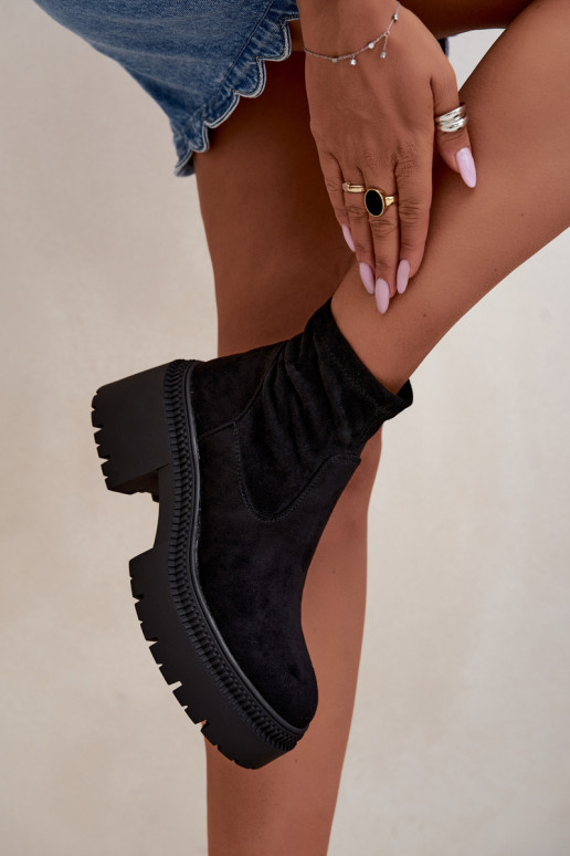 botines para mujer con tacón grueso y plataforma de ante sintético negras Elvianne