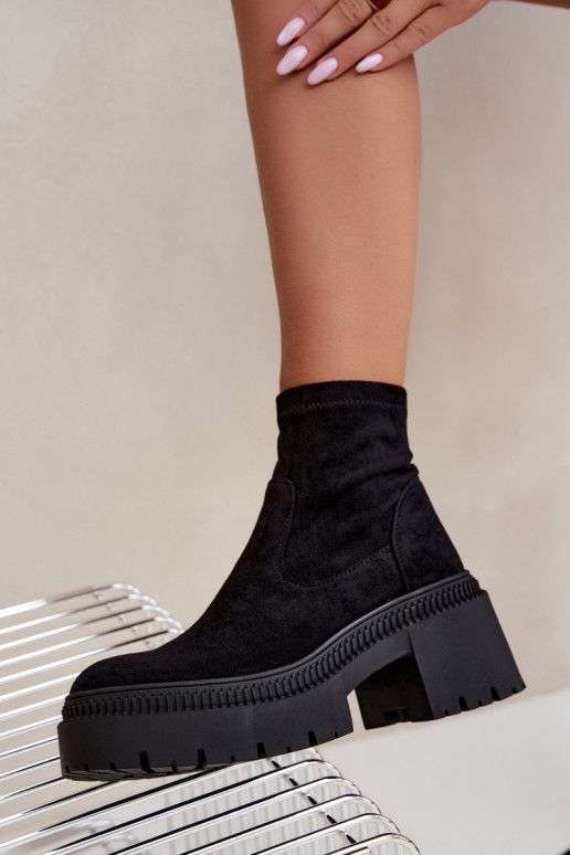botines para mujer con tacón grueso y plataforma de ante sintético negras Elvianne