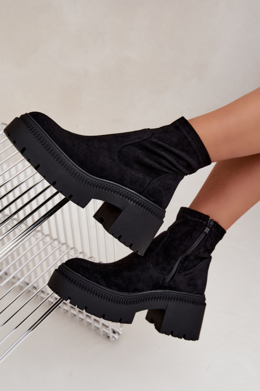 botines para mujer con tacón grueso y plataforma de ante sintético negras Elvianne