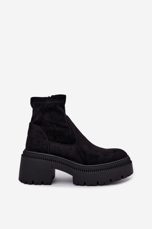 botines para mujer con tacón grueso y plataforma de ante sintético negras Elvianne