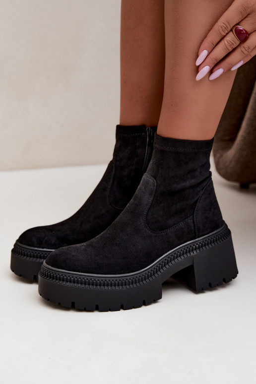 botines para mujer con tacón grueso y plataforma de ante sintético negras Elvianne