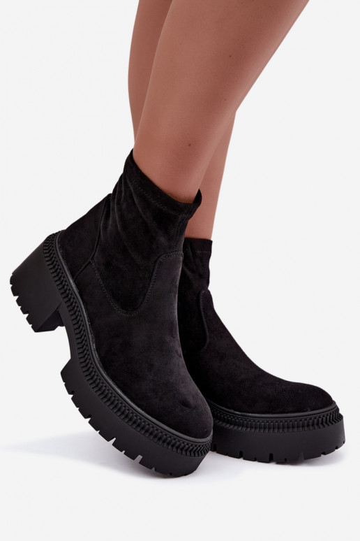botines para mujer con tacón grueso y plataforma de ante sintético negras Elvianne