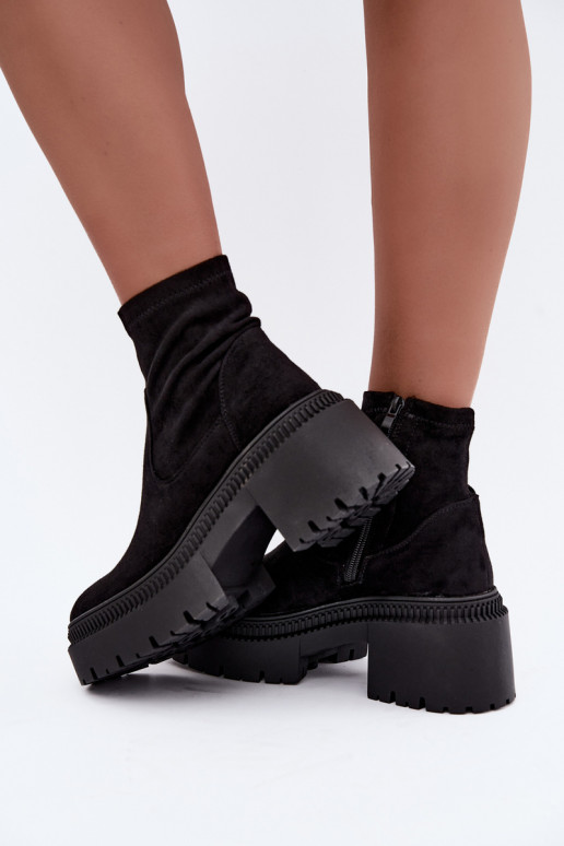 botines para mujer con tacón grueso y plataforma de ante sintético negras Elvianne