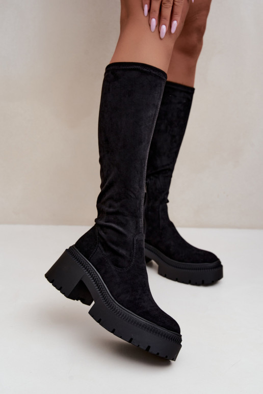 botas altas para mujer con plataforma y tacón alto negras Florinne