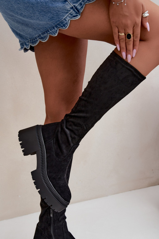 botas altas para mujer con plataforma y tacón alto negras Florinne
