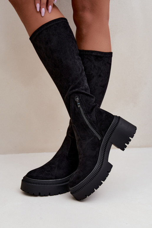 botas altas para mujer con plataforma y tacón alto negras Florinne