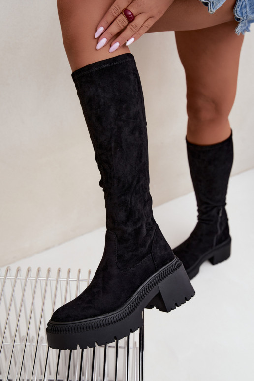 botas altas para mujer con plataforma y tacón alto negras Florinne