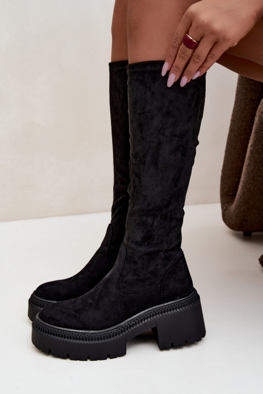 botas altas para mujer con plataforma y tacón alto negras Florinne