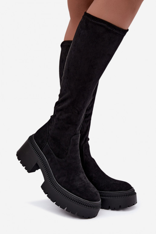 botas altas para mujer con plataforma y tacón alto negras Florinne