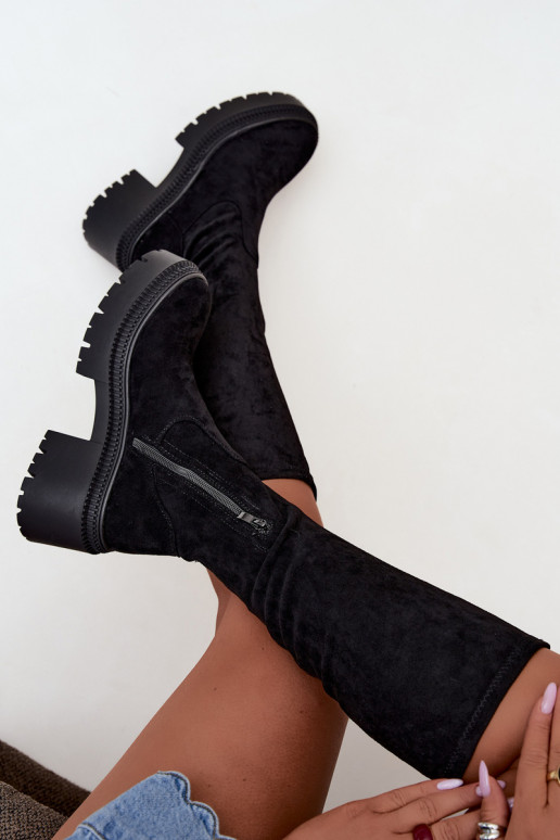 botas altas para mujer con plataforma y tacón alto negras Florinne