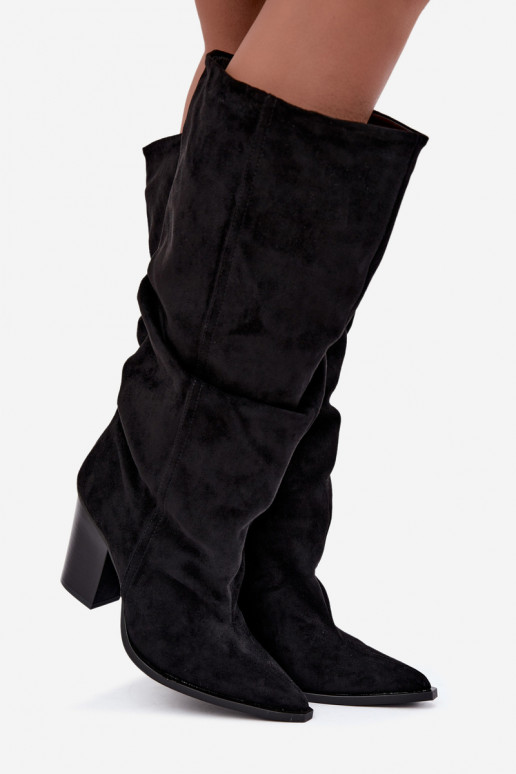 botas altas tipo slip-on con tacones negras Jensy