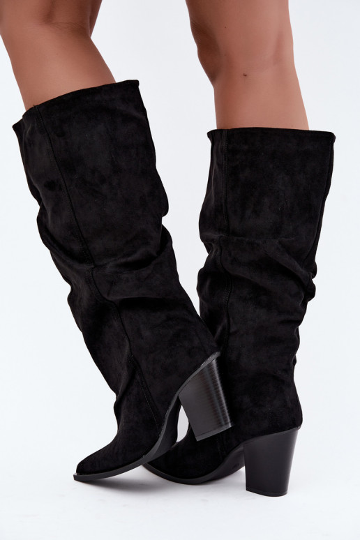 botas altas tipo slip-on con tacones negras Jensy