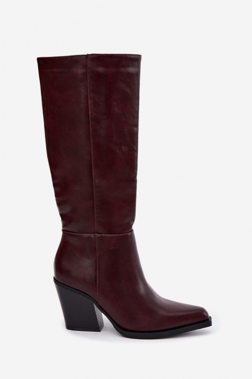 botas altas para mujer con tacón aisladas color burdeos Katelle