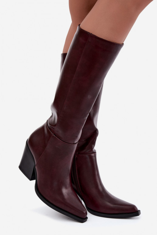 botas altas para mujer con tacón aisladas color burdeos Katelle