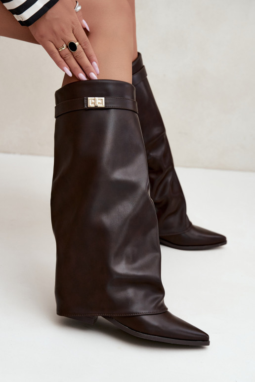 botas altas para mujer con caña atada en tacón bajo de cuero sintético color caramelo Gisellea