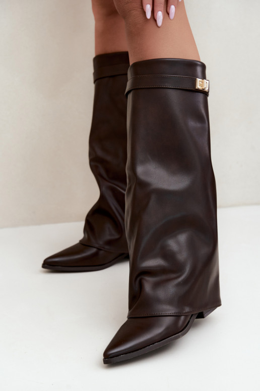 botas altas para mujer con caña atada en tacón bajo de cuero sintético color caramelo Gisellea