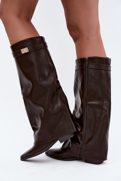 botas altas para mujer con caña atada en tacón bajo de cuero sintético color caramelo Gisellea
