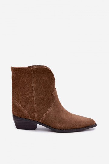 botines para mujer de estilo cowboy con tacón de ante natural color marrón Norelle 2