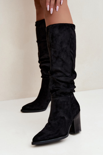botas altas de mujer con tacones y parte superior curva en negro Ismera 2