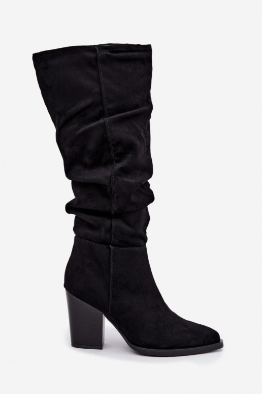 botas altas de mujer con tacones y parte superior curva en negro Ismera