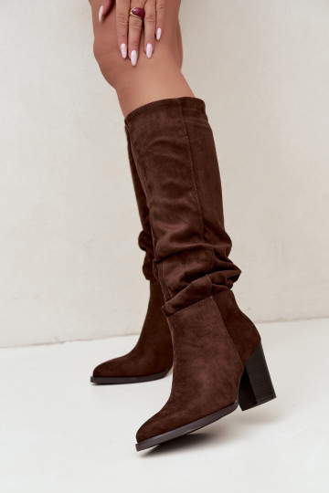 botas altas de mujer con tacones y parte superior curva en marrón Ismera 2