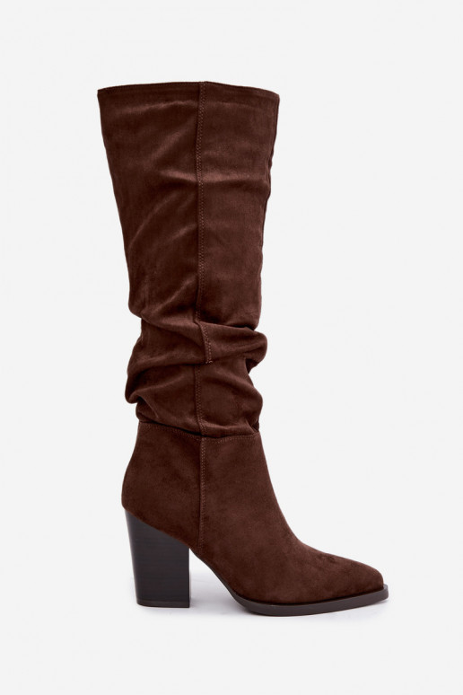 botas altas de mujer con tacones y parte superior curva en marrón Ismera