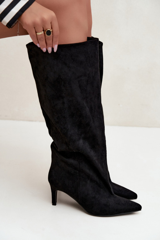 botas altas de mujer slip-on con tacones en negro Favra