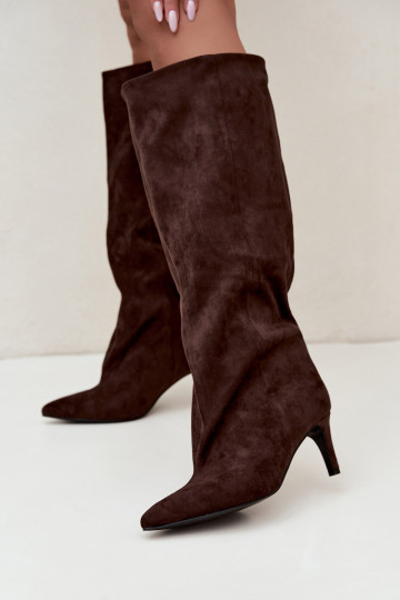 botas altas de mujer slip-on con tacones en chocolate Favra