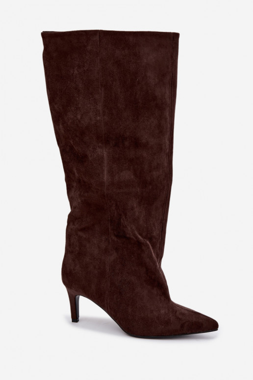 botas altas de mujer slip-on con tacones en chocolate Favra