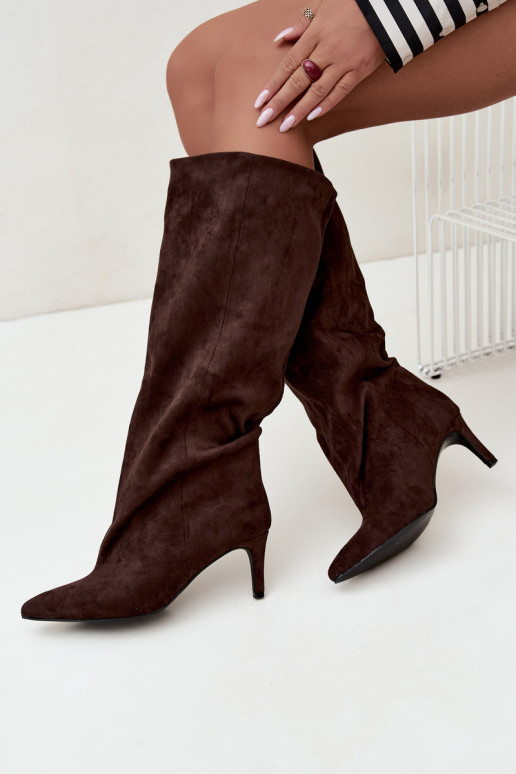 botas altas de mujer slip-on con tacones en chocolate Favra