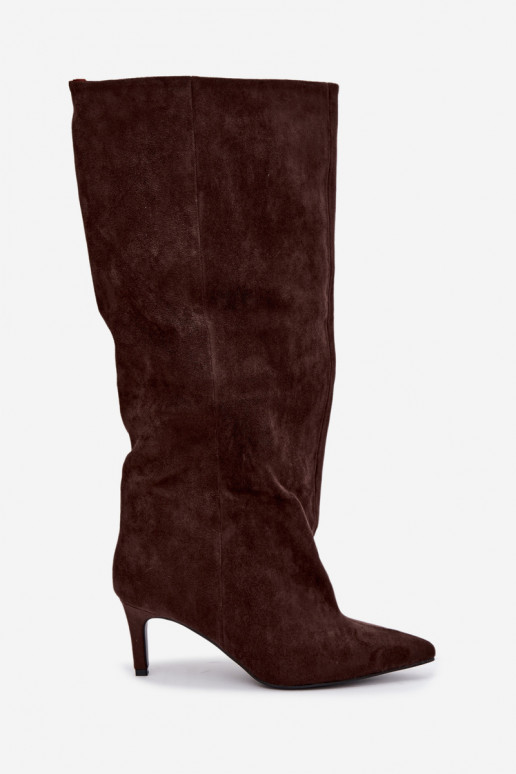 botas altas de mujer slip-on con tacones en chocolate Favra