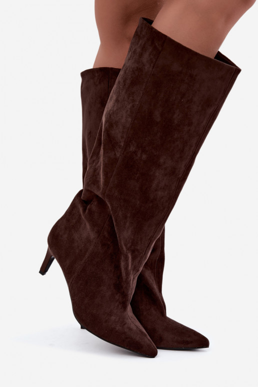 botas altas de mujer slip-on con tacones en chocolate Favra