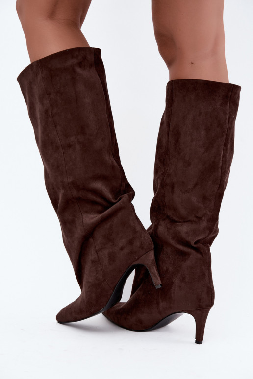 botas altas de mujer slip-on con tacones en chocolate Favra