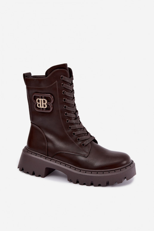botines con elementos decorativos en piel sintética chocolate Kalindra