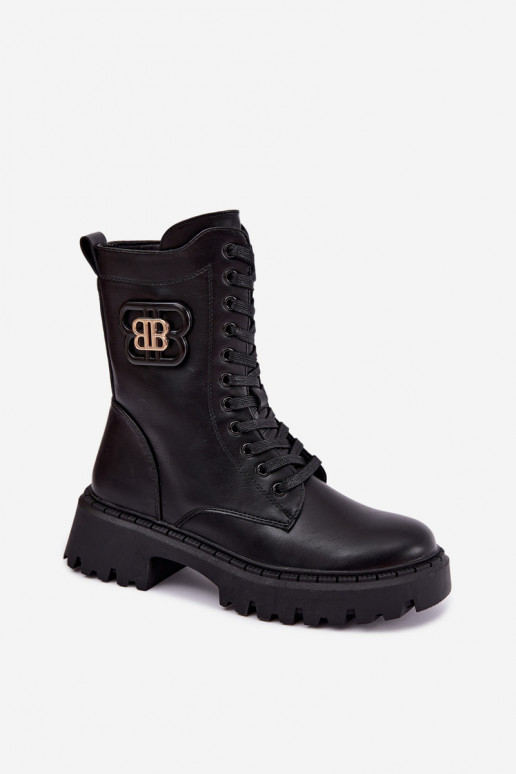 botines con elementos decorativos en piel sintética negra Kalindra
