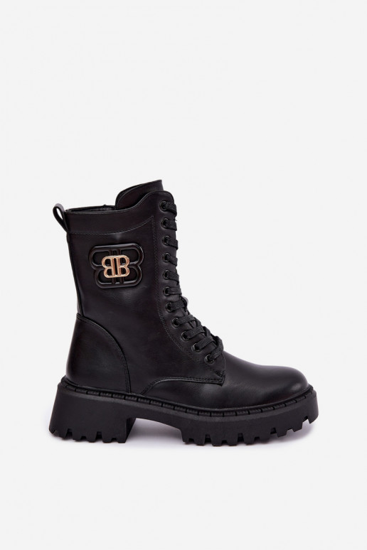 botines con elementos decorativos en piel sintética negra Kalindra