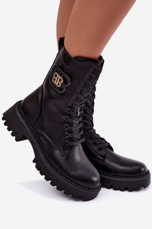 botines con elementos decorativos en piel sintética negra Kalindra