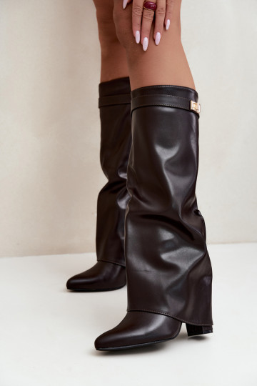 botas altas de mujer en piel sintética chocolate con tacón Avamora