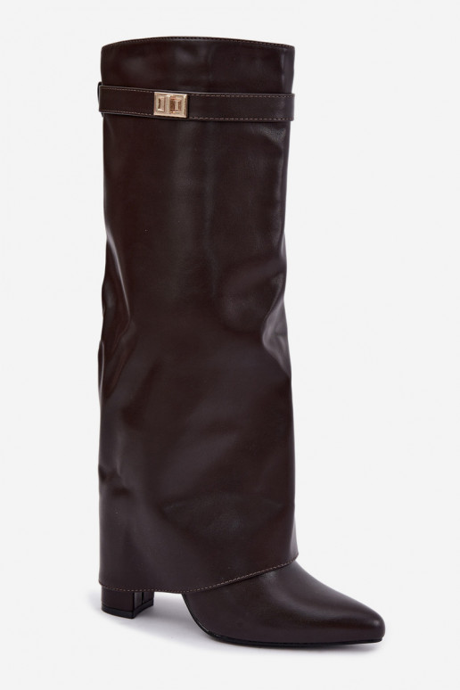 botas altas de mujer en piel sintética chocolate con tacón Avamora