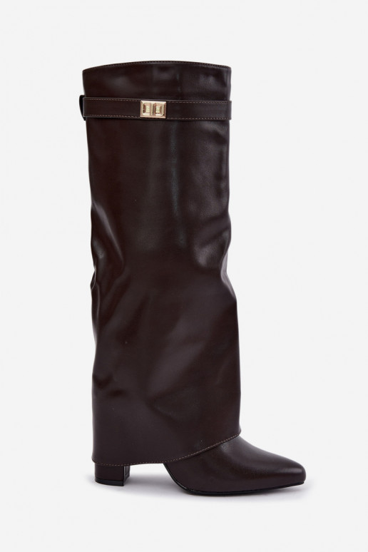 botas altas de mujer en piel sintética chocolate con tacón Avamora