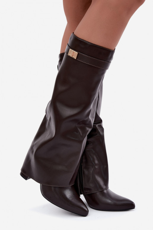 botas altas de mujer en piel sintética chocolate con tacón Avamora